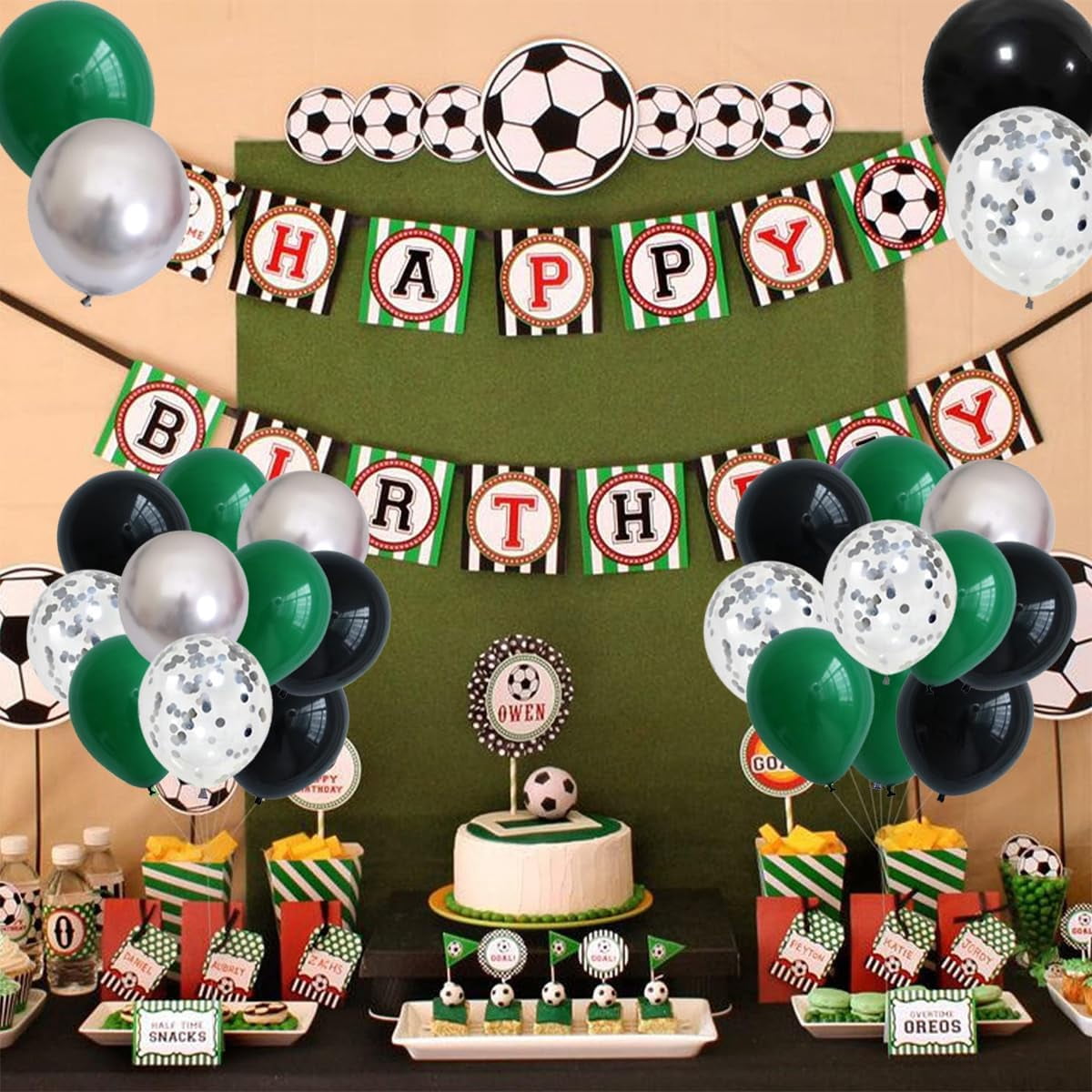 Dark Green Black Silver Balloon Garland Arch - Dark Green Black Balloons Green Silver Balloons Footaball Balloons for Birthday Baby Shower 2025 Graduation Retirement Football Party Decorations