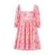 thumbnail image 3 of VISgogo Vestido corto femenino, cuello cuadrado de color sólido, manga corta abullonada, corte bajo, de una pieza para verano, rosa/amarillo, S/M/L/XL/XXL VISgogo  moda, 3 of 9