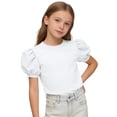 thumbnail image 4 of Girls Cute Puff Short Sleeve Shirts Kids Summer Casual Crewneck Solid Color Blouse Tops 2026 Fashion Tunic Tees 5-15Y, 4 of 6