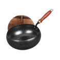thumbnail image 3 of Fancyes WOK Pan Cooking Wok Koch Dish Manual Forging Multi -purpose Universal Wooden Handle Flat Lower Chinese Wok for Camping Restaurant with lid, 3 of 8