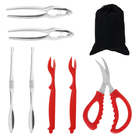 Sutowe 7/9Pcs Crab Cracker Tool Set Stainless Steel Seafood Tool Set with Lobster Sheller Crab Leg Fork Seafood Fork Scissors for Party Home