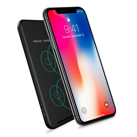 Apple Wireless Ac Adapter 2-in-1 Wireless Charger QI Fast Charging Stand Pad for Apple iPhone X, iPhone 8/8 Plus, Samsung Galaxy Note 8/S8/S8 Plus/S7/S7 Edge/Note 5/S6 Edge Plus, Nexus 6/5 (No AC Adapter) Black ()