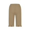 thumbnail image 5 of hotojiny Bermuda Shorts for Women Cotton Linen Knee Length Summer Casual Long Shorts Loose High Waisted Ruffle Hem Shorts with Pockets, 5 of 6