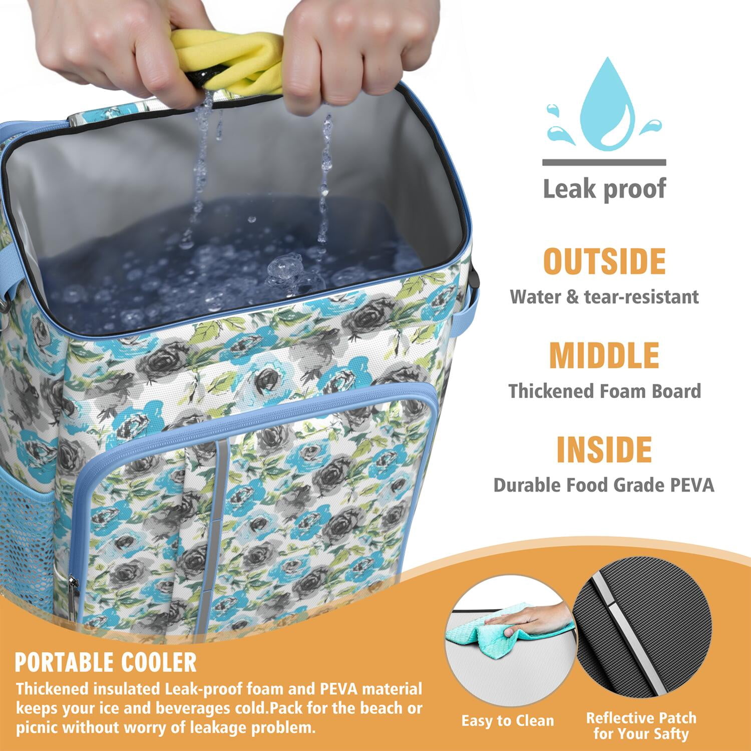 Travel Cooler Bag - Pioneer Flower Floral Print Pattern Camping Beer Cooler Backpack with Bottle Opener- Waterproof Insulated Picnic Backpacks - Cooler Bag for Beach