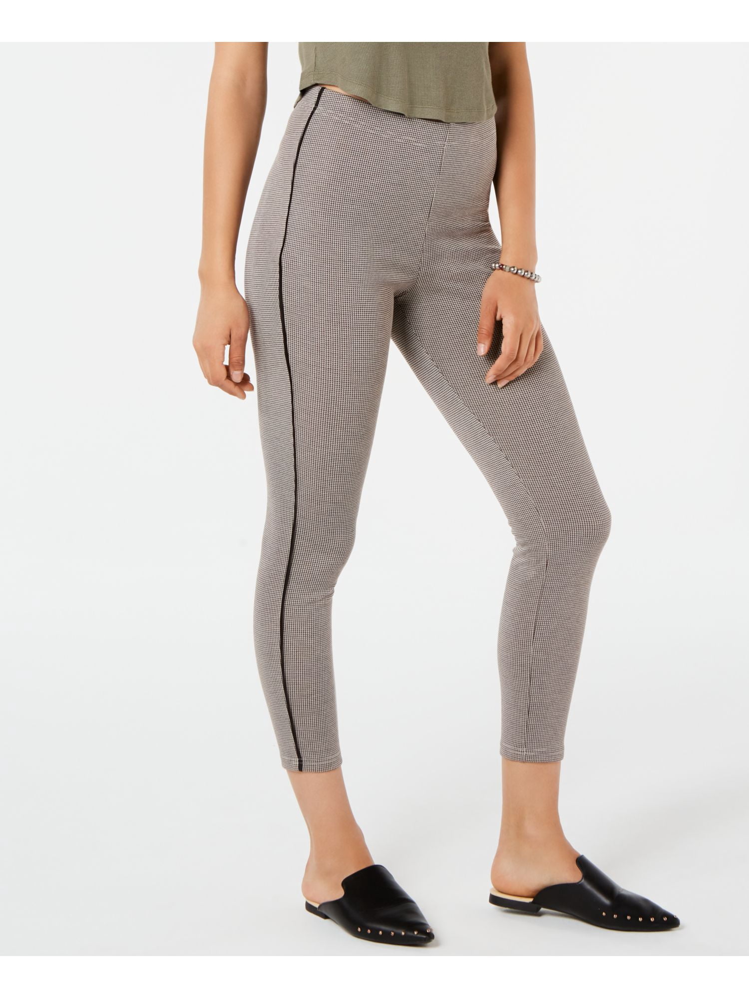 Brown Multi-Check Capri Casual Leggings 