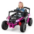 thumbnail image 1 of Costway 12V Kids Ride On Car Battery Powered Electric Remote Control LED Lights Music Suitable for 1 kid Rose & Black, 1 of 6