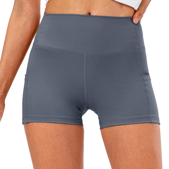 Elastic Force Yoga Shorts with Pockets for Women, High Waisted Workout Booty Shorts - Grey