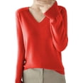 thumbnail image 1 of WUANDIXFA Chandails d'Automne pour Femmes Chandails pour Femmes Chandails à Col en V pour Femmes Chandails Légers pour Femmes Manches Longues Col Ras du Cou Léger Doux Chandail Tricoté Blouse Rouge,2TG, 1 of 4
