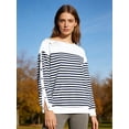 thumbnail image 3 of Haitryli Long Sleeve Adaptive Sweatshirt for Womens Striped Tear-away Press Buttons Recovery Shirt With Pocket Navy Blue XXL, 3 of 7