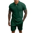 thumbnail image 2 of TIMIFIS Men's Short Ensembles Outfits 2 Piece Survêtement Short Manches Décontracté Uni Col Rabattu Zip Pull Sport Short Manches Costume - Automne, 2 of 5