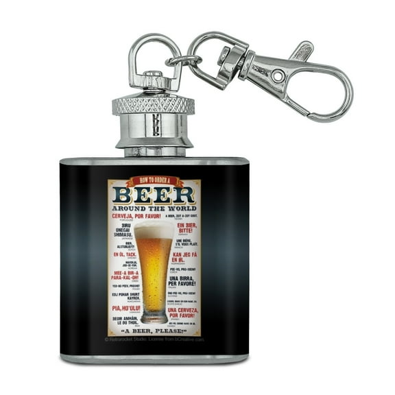 How to Order a Beer Around the World Stainless Steel 1oz Mini Flask Key Chain
