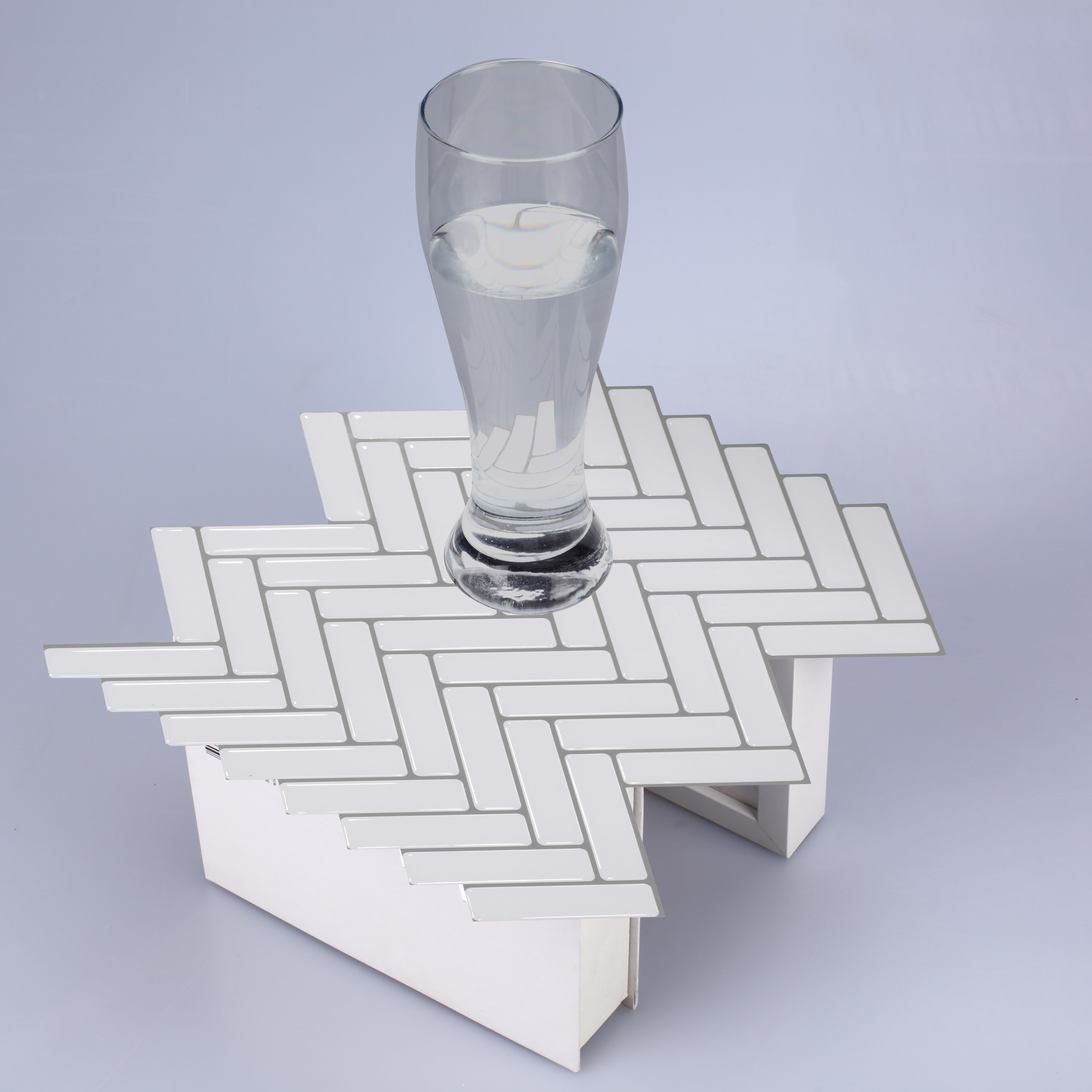 "clevermosaics White Herringbone Marble Mosaic Adhesive Backsplash Tiles, 12"" x 12"", Set of 10"
