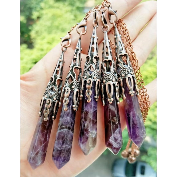 HOOUN 10pcs Amethyst Stone Pendulum Pendants Tower Prism Wand Energy Reiki Amulet