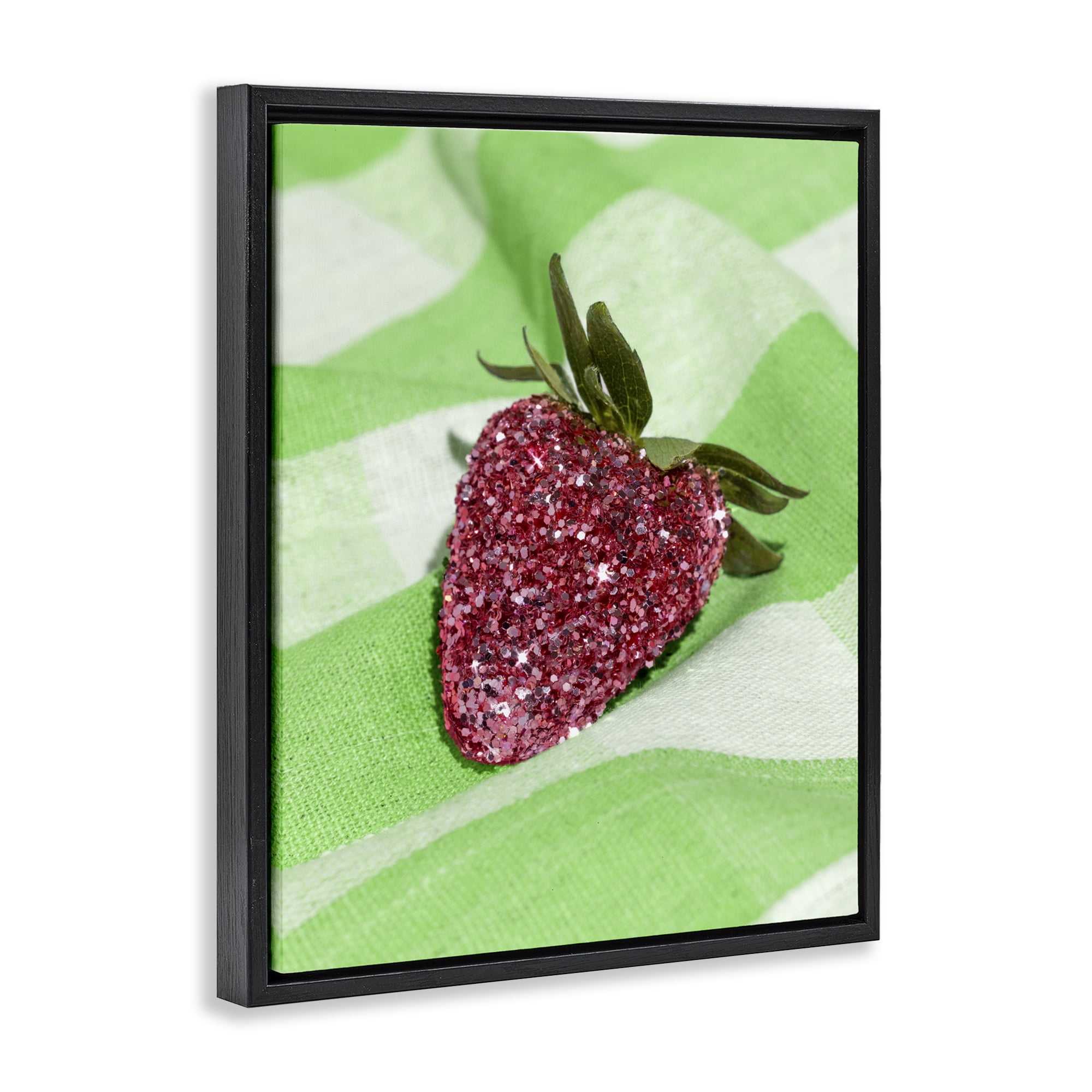 Stupell Industries Glimmer Strawberry on Green Black Framed Floater Canvas Wall Art, design by LISH Creative