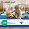 thumbnail image 4 of ODIKA 6'x9' Washable Area Rug Non-Slip, Chair-Friendly, Starfish Ocean Motif Nautical Wave Stripe Bathroom Border Seashell for Dining Room, Under Table, Office Décor, 4 of 7
