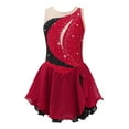 thumbnail image 1 of Miaeowve Kids Girls Figure Ice Skating Dress Sleeveless Rhinestone Color Block Ballet Dance Performance Clothing Dancewear Burgundy 12, 1 of 7