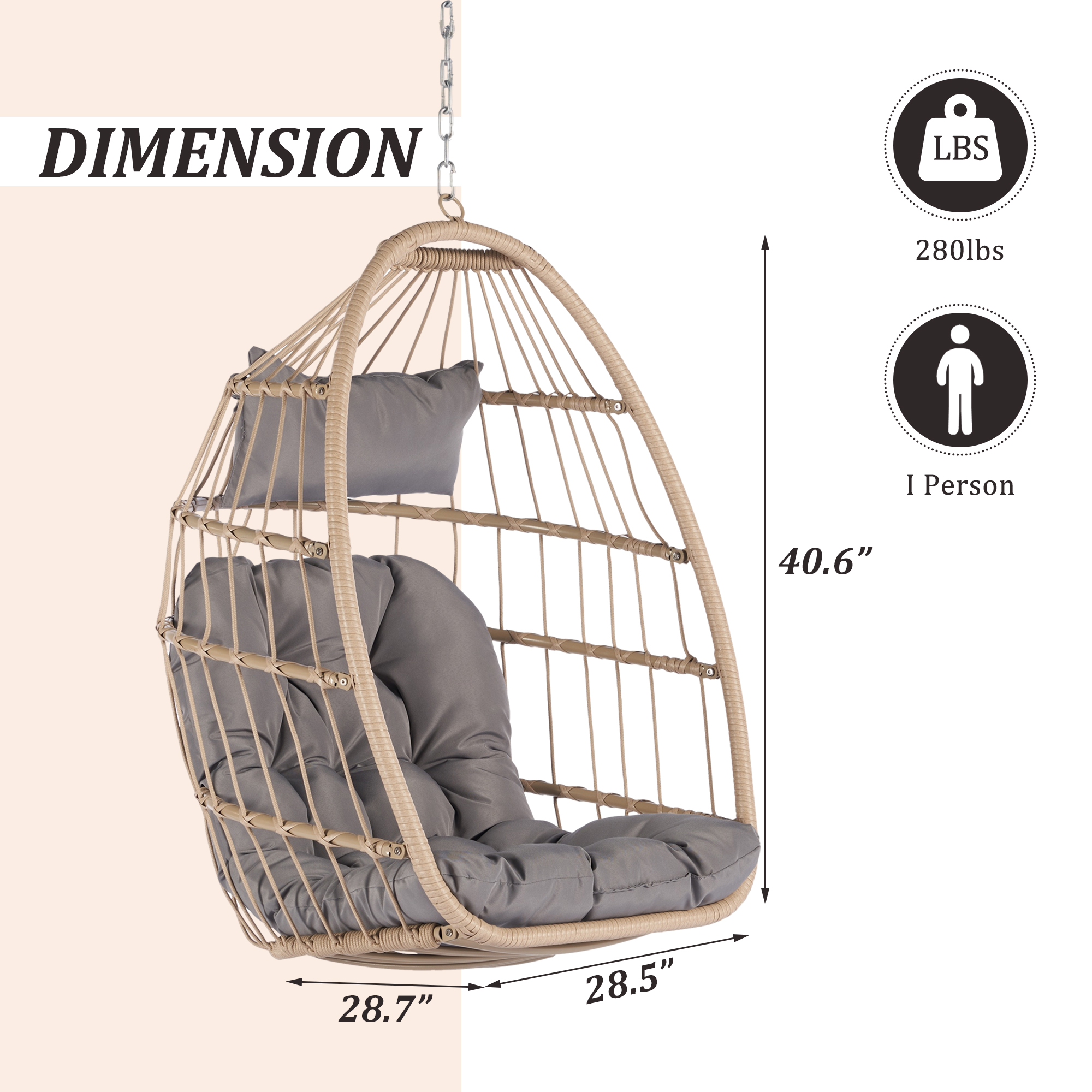 Patio Wicker Hanging Chair, Egg Chair Hammock Chair with UV Resistant Cushion and Pillow for Indoor Outdoor, Patio Backyard Balcony Lounge Rattan Swing Chair - image 2 of 6