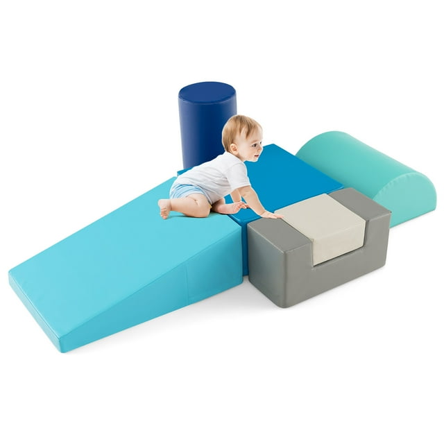 Gymax 6 PCS Kids Climber Play Set Indoor Foam Climb and Crawl Activity Blocks w/ Cover