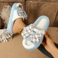 thumbnail image 5 of SYMSHOES Blue Open Toe Plush Slippers for Women - Thick Platform Sole, Cute Plaid Bowknot Warm Soft Flock House Shoes for Female,Size 38, 5 of 9
