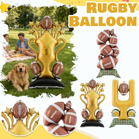 5 Ft Giant Self-Standing Football Foil Balloon (59"), Inflatable American Football Trophy/Goal Post/Stack Decoration for Birthday Party & Game Day Sports Events