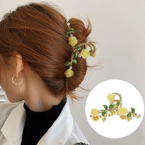 LOLIPPYY Yellow Rose Hair Clip for Women's Large Metal Hair Claw Clip Unique Decorative Accessory for Parties and Everyday Use