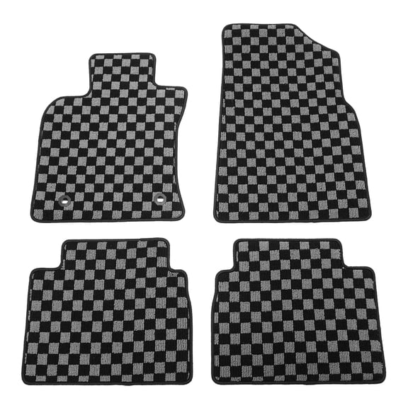 Ikon Motorsports Loop Pile Tufted Car Floor Mats Fits 2018-2024 Toyota Camry, Checkered Grey Black Plaid, All weather Anti-Slip Car Protector Carpets