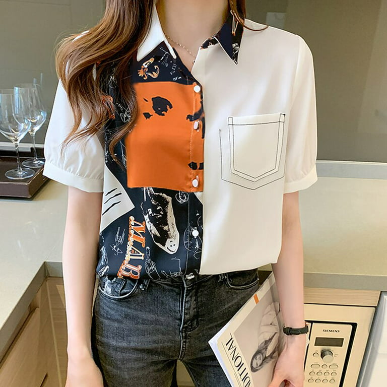 Korean Fashion Women Summer Casual Chiffon Workwear Business Tops Blouse  Shirts 