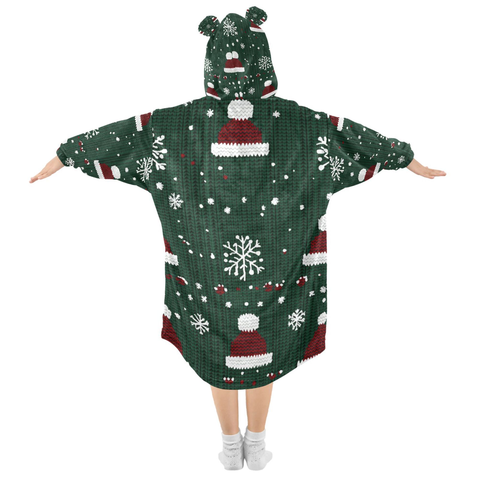 FORMRS Wearable Blanket Hoodie with Sleeves for Kids Cozy Flannel Sweatshirt, Christmas Santa Hats
