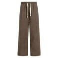 thumbnail image 2 of SYMOID Men's Coffee Corduroy Wide Leg Pants - Drawstring Elastic Waist, 98% Cotton 2% Spandex, Soft Breathable, Size L, 2 of 3
