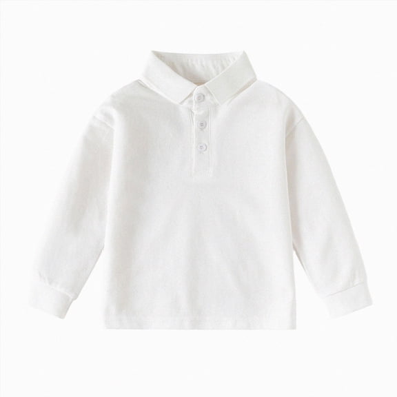 WUANDIXFA Boys' Long Sleeve Shirt Soft Stretch Athletic Playwear for Kids Basic Cotton Tees Solid Color Tee Fashion Toddler Boy T Shirts,White,2-3 Years
