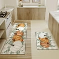 thumbnail image 4 of Fall Thanksgiving Pumpkin Kitchen Rugs Set of 2,Eucalyptus Buffalo Plaid Farmhouse Floor Mats and Rugs Non Skid Washable for Kitchen Home Decor (Orange 17"x47"+17"x30"), 4 of 6