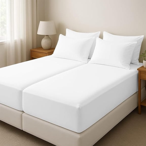 5Pcs Premium 100% Egyptian Cotton Sheets Split King Sheets for Adjustable Beds 800 Thread Count 100% Egyptian Cotton, 12" Deep Pocket Adjustable Bed Sheets, White Solid