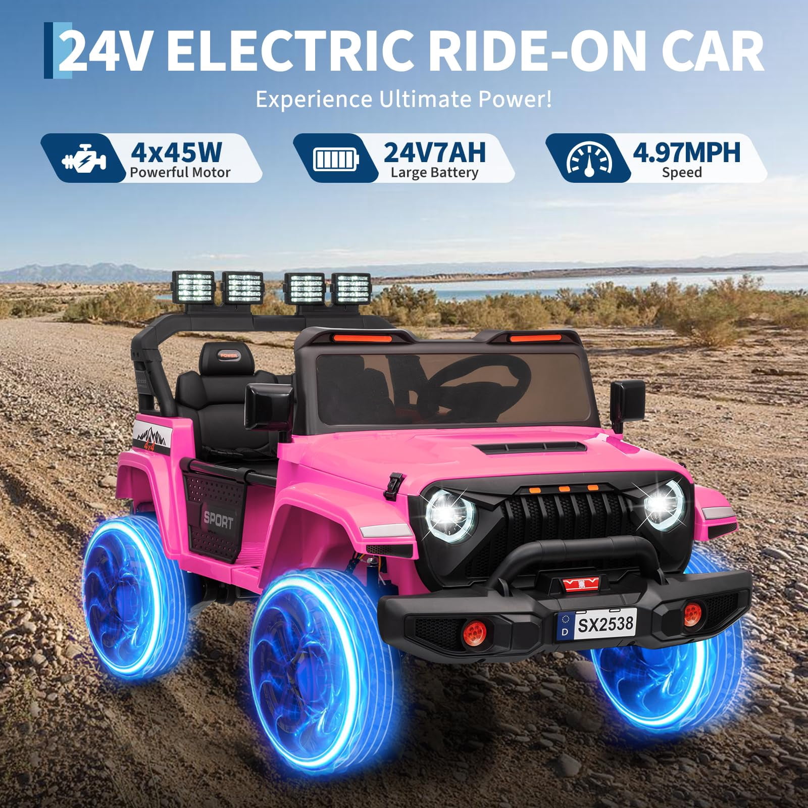 TXT-MATRIX 24V 2-Seater Ride On Jeep - Parent Remote, Dual 400W Motors, Bluetooth & LED, 4 Wheels Suspension