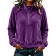 thumbnail image 5 of Women Quarter Zip Pullover Long Sleeve Velvet Sweatshirt Soft Cozy Lightweight Fall Winter Casual Loose Fit Tops Warm Outdoor Sports Wear XXXL, 5 of 7