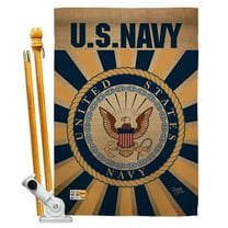 Breeze Decor BD-MI-HS-108394-IP-BO-D-US18-UN 28 x 40 in. Navy Americana Military Impressions Decorative Vertical Double Sided House Flag Set with Pole Bracket Hardware