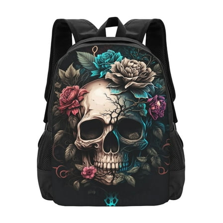 DouZhe Lightweight Backpack, Boho Skull Ghost Flowers Prints Travel Outdoor Hiking Bag School Bookbag Casual Daypack Backpacks for Women Men