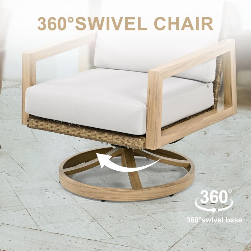 3-Piece 2 Patio Swivel Chairs & 1 Aluminum Side Table, Outdoor Chat Sets with Cushions