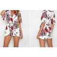 thumbnail image 2 of Women's Jumpsuit Flower Printed V-neck Rompers Ruffle Sleeve Backless Rompers, 2 of 5