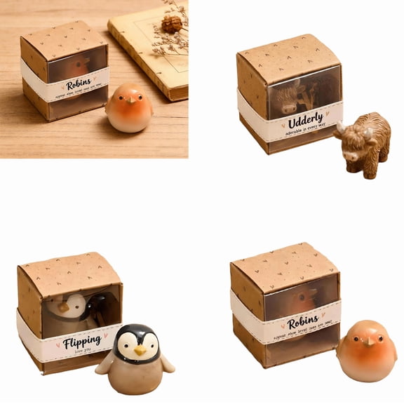 Adorable Mini Animal Figurine Keepsake Ornament, Pocket Tiny Figurine with Gift Box Small Decorative Statue for Home Desk Shelf Cake Topper Party Favors Birthday Holiday Small Gift, 3*3in, C