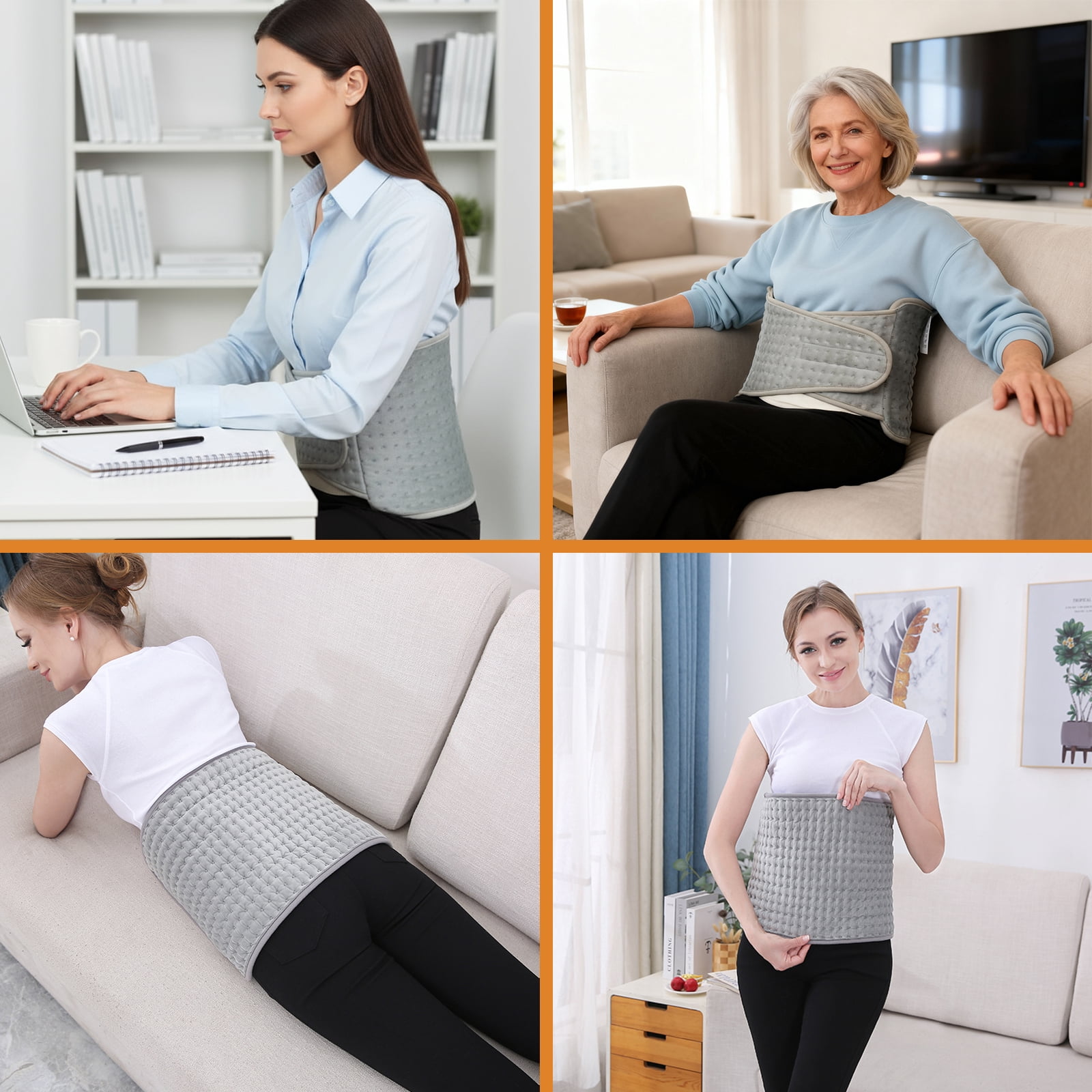 Electric Heating Pad for Period Cramps & Back Pain - 48"x12" Large Coverage, 9 Heat Settings, Auto Shut-Off, Machine Washable for Menstrual & Muscle Relief, Gray