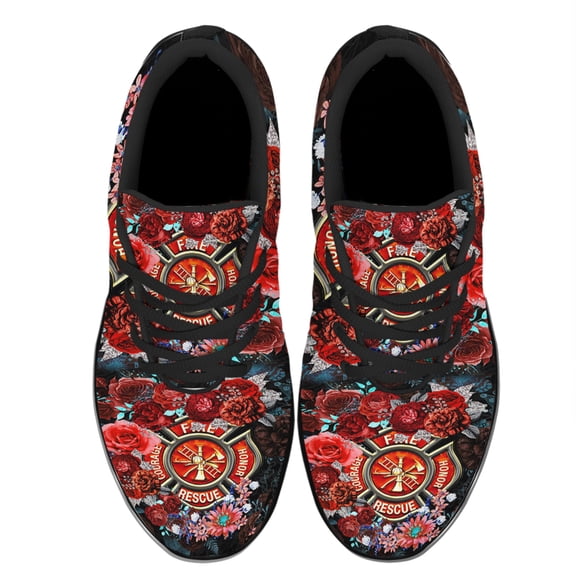 Back The Red Firefighter Shoes Women's Fashion Sneakers Tennis Running Shoes for Men Women Black Size 3.5