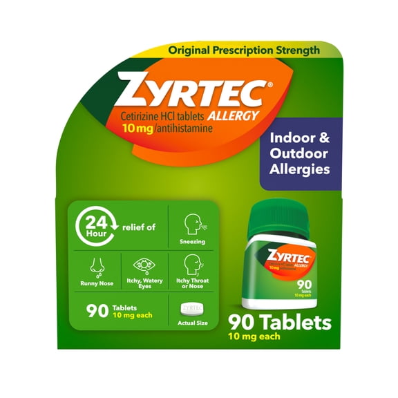 Zyrtec 24 Hour Allergy Relief Tablets with 10 mg Cetirizine HCl, 90 Count