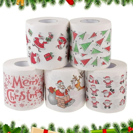 Yhmxh Christmas Toilet Paper Christmas Theme Home Toilet Paper Santa Claus Xmas Tree Colored Merry Christmas Pattern Toilet Paper Xmas Novelty Toilet Tissue for Bathroom Decor Fun Party Favors Gift