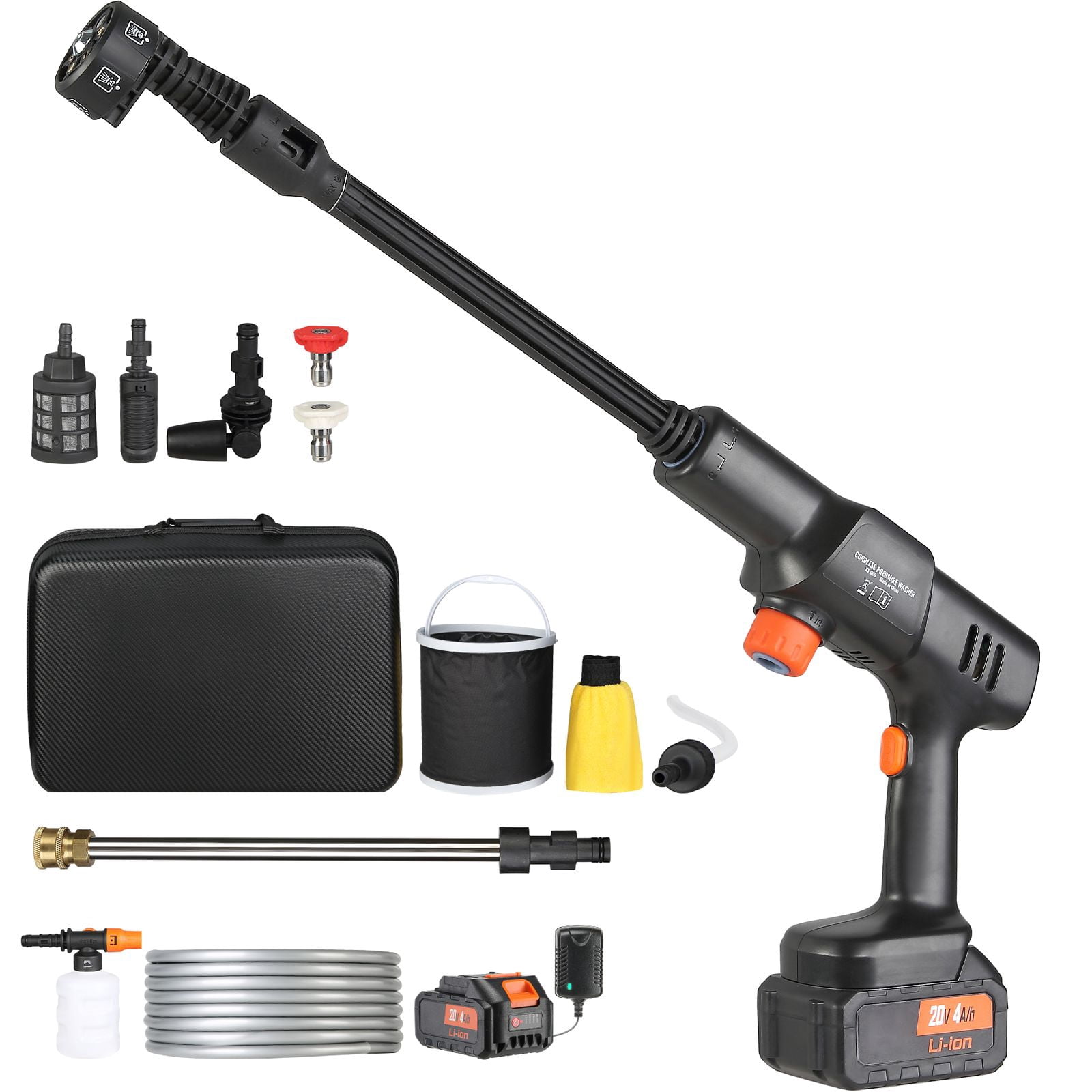 Cordless Pressure Washer 652 PSI with Brushless Motor, 3 Pressure Settings, 5 Nozzles, 60 Min Runtime, for Car Patio Fence Cleaning