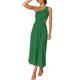 thumbnail image 4 of SAYOO vestidos largos acampanados para mujer 2022, verano sin mangas de un hombro fruncido Color sólido recorte de una pieza SAYOO casual, 4 of 6