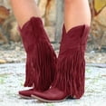 thumbnail image 2 of Cowboy Boots for Women Wide Mid Calf Long Fringe Tassel Heart Angle Stitched Pointed Toe Heeled Tall Cowgirl Boots, 2 of 6