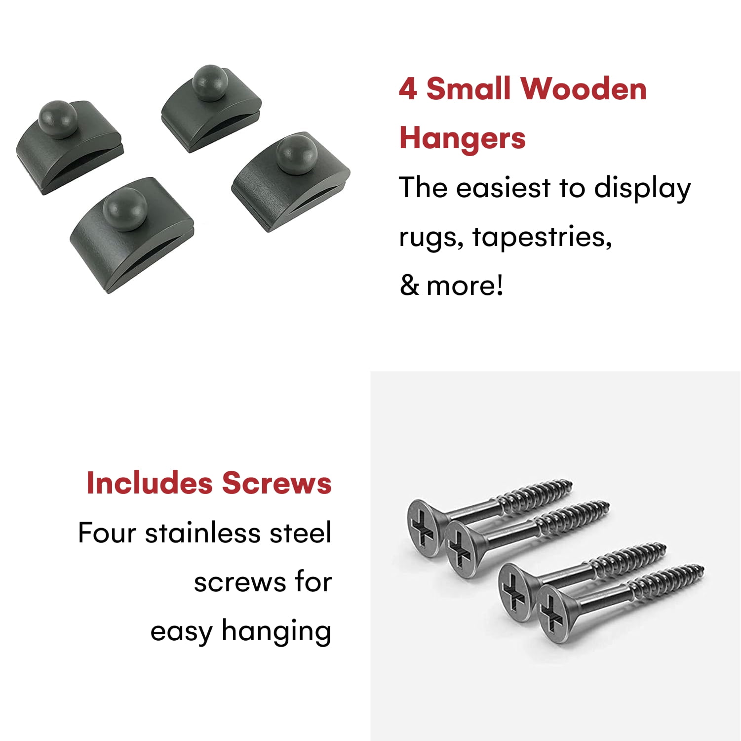 Precise Gray Quilting Clips - 4 Large Wooden Clamps with Screws for Wall Hangings - Tapestry and Quilt Hangers for Wall - Precision Quilting Tools