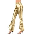 thumbnail image 2 of High Gloss Flared Pants Elegant Casual Trousers With Asymmetric Hem Wide Leg Bootcut Design For Stage Performance And Daily Wear, 2 of 6
