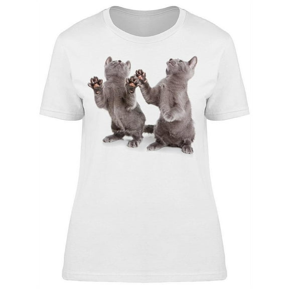 Pair Russian Blue Kitties Play T-Shirt Women -Image by Shutterstock, Female Medium