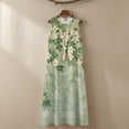 thumbnail image 4 of Xoenoiee Green Magnolia Flower Leaf Print Women's Casual Cotton Linen Maxi Dress, Summer Sleeveless Crewneck Long Sundress with Pockets, Lightweight Boho Beach Outfits Plus Size, M, 4 of 7